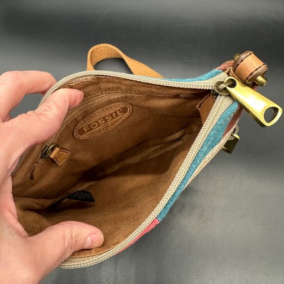 Fossil Patchwork Crossbody Purse Coin Pouch Wallet Vintage 90s Y2K Boho Leather - Picture 4 of 13